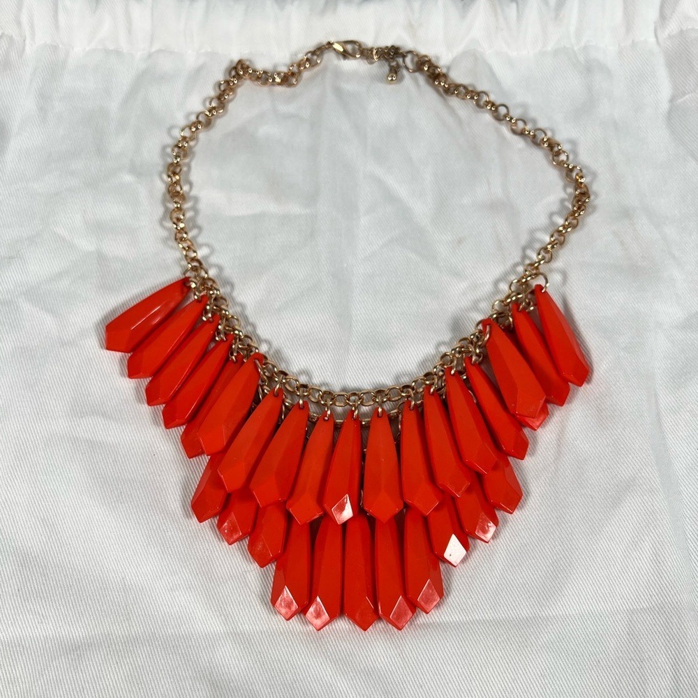 Orange and Gold Bib‎ style Statement Necklace